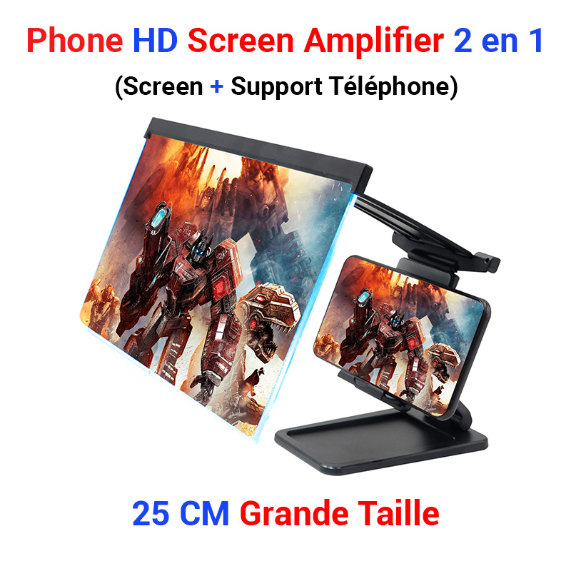 Agrandisseur d'Ecran HD Grande Taille (25 X 16 CM) + Support Téléphone (2  en 1) - Phone HD Screen Amplifier 